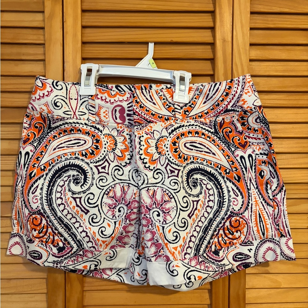 INC International Concepts High Waist Paisley Shorts - Orange, Pink, Black